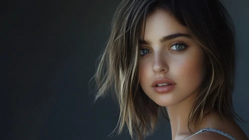 Young woman with short brown hair looks directly at camera