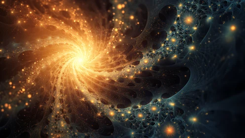 Fractal luminescent vortex in complex radial spiral structure.