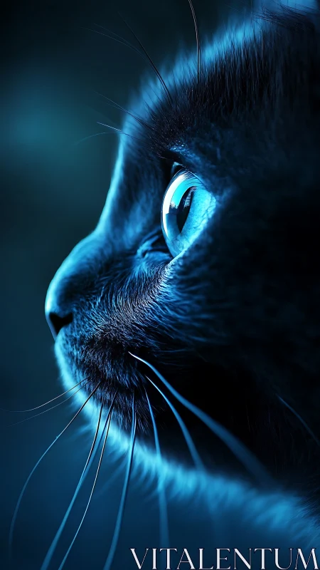 Blue-Eyed Cat Portrait with Luminous Gaze.
