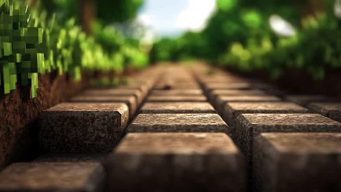 Garden Path Meets Digital Wonder: Nature and Pixel Art Blend.