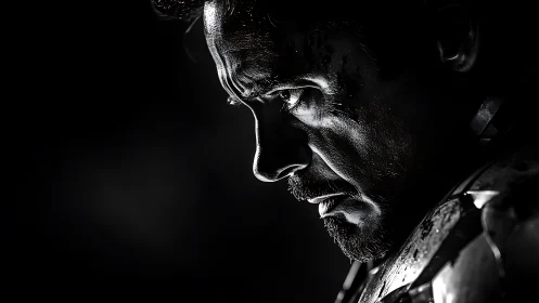 Cinematic monochrome profile portrait with dramatic rim light.