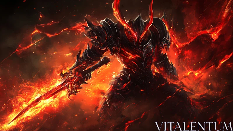Infernal armored warrior channels molten fire and darkness