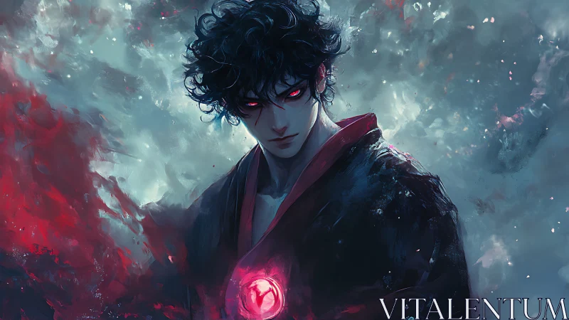 Dark mage with glowing heart core commands swirling energy.