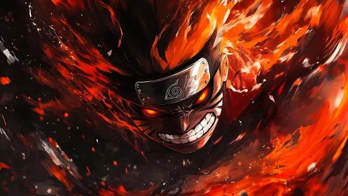 Explosive anime portrait in dynamic fiery motion design.