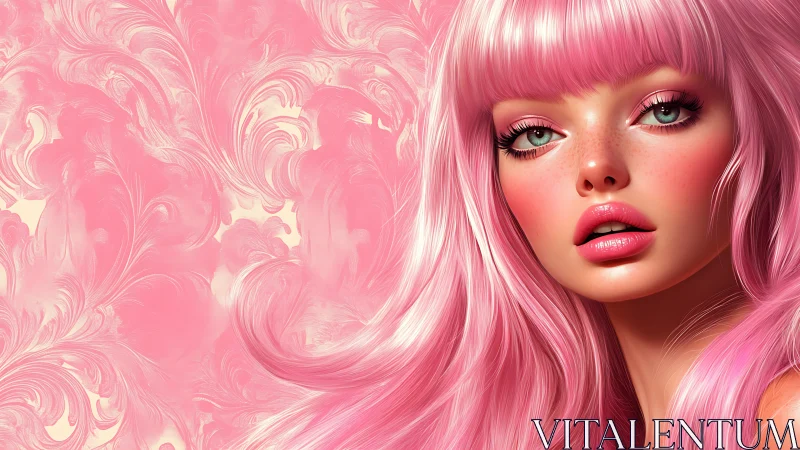Dreamy pink-haired beauty glows against swirling pastel art