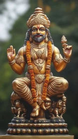 Polished bronze Hindu deity statue with garlanded seated posture