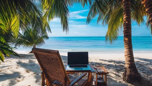 Digital Sanctuary: Paradise Workspace Under Tropical Fronds