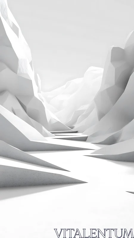 Minimal polygonal canyon scene depicts stepped valley corridor