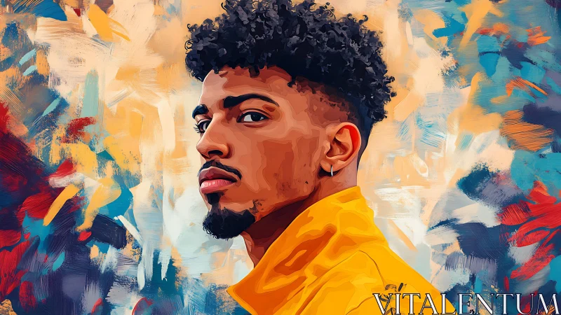 Digital portrait shows side-facing man against abstract background