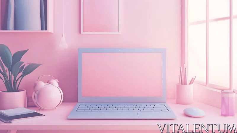 Pastel laptop quietly conducts a symphony of soft pink light
