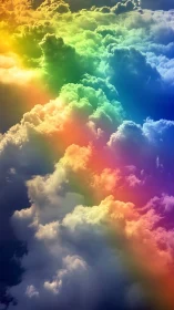 High-altitude cumulonimbus cloudscape intersected by vivid spectrum