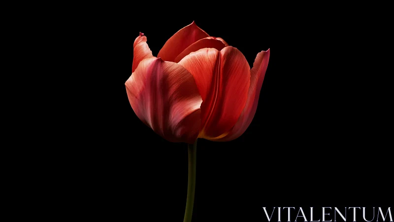 Radiant Red Tulip Against Black Darkness.