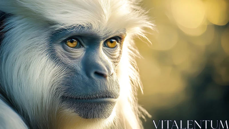 Golden-eyed colobus gazes into a bokeh-drenched hush