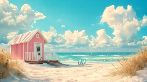 Coastal Beach Hut With Architectural Details and Luminous Sky
