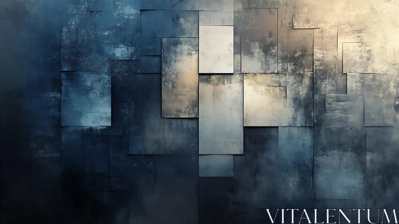 Abstract geometric wall art in blue and beige tones, modern style.