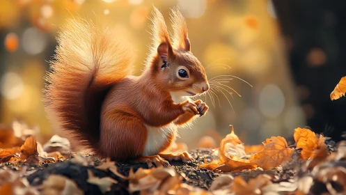 Digital rendering shows red squirrel on forest floor in autumn