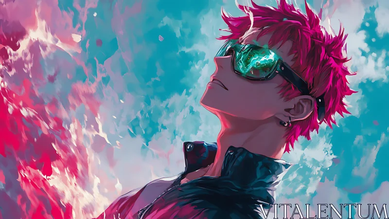 Chromatic skyward profile with reflective cyber-reactive visor.