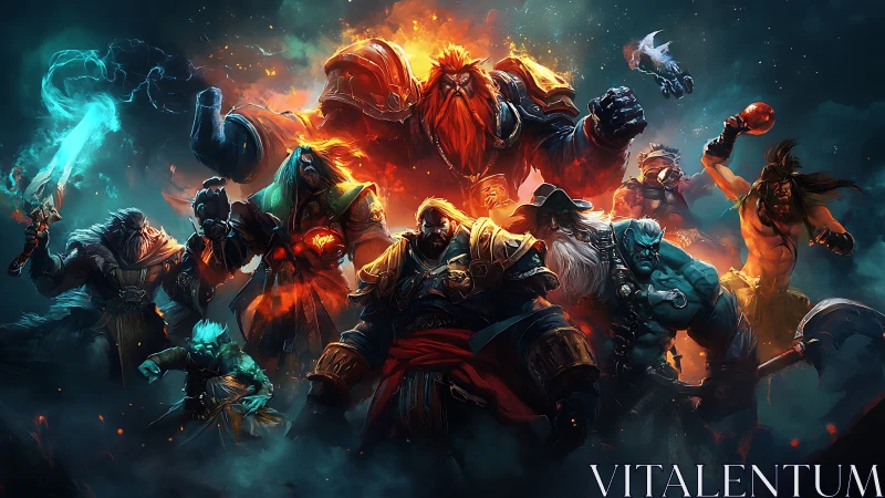 Inferno-forged fantasy squad charging through stormlight.