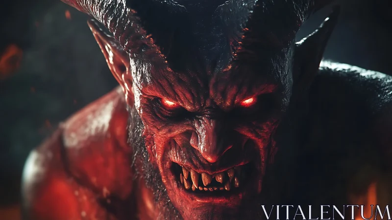 Demonic creature rendered in dramatic red backlit 3D closeup