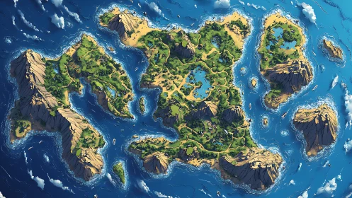 Fantasy Archipelago Rising from Turquoise Waters.