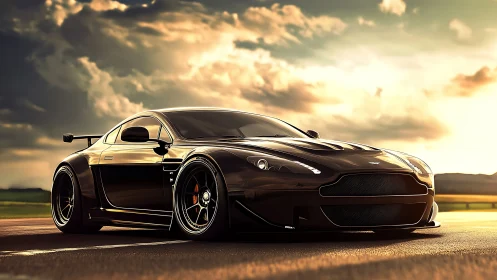 Midnight predator coupe stalking the sunlit horizon road.