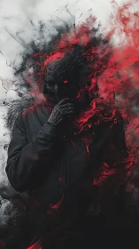 Shrouded dark figure with red smoky energy and glow.