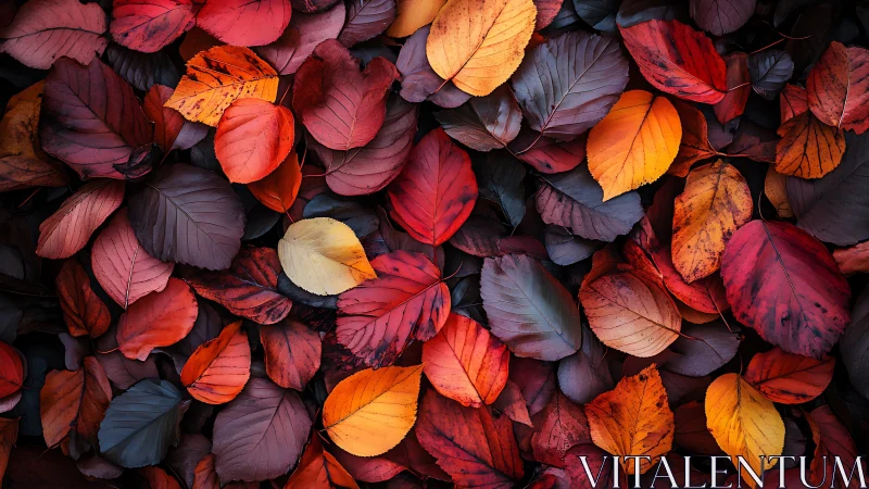 Chromatic macro study of overlapping autumnal leaf laminae.