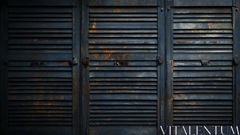 Weatherworn metal shutters hum with rust-kissed silence.