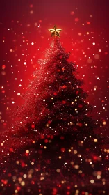 Sparkling Red Christmas Tree Under a Golden Star Glow.