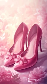 Chromatic analysis of glossy pink stilettos in floral field.
