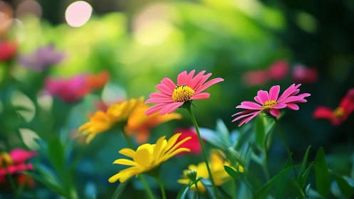 Gerbera Daisies in Shallow Depth of Field Garden Portrait