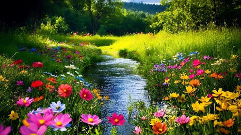 Wildflower Symphony Along Gentle Waters.