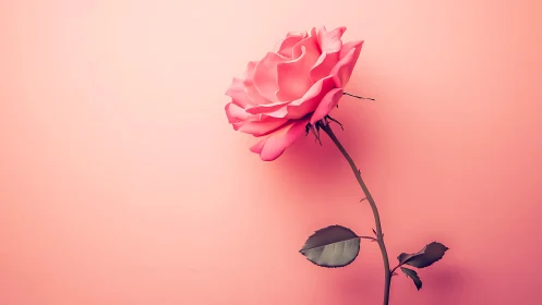Pink rose bloom photographed against soft gradient background
