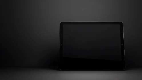 Sleek Black Tablet Device Glowing in Minimalist Darkness.