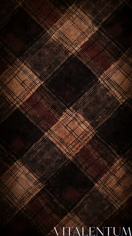 Burnt umber tartan grid woven in moody diagonal shadows.