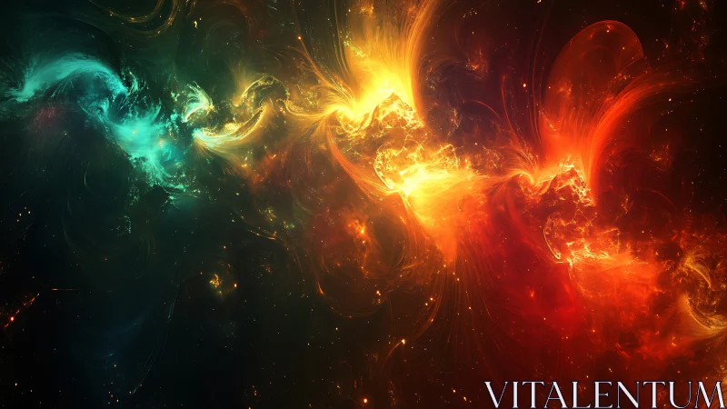 Cosmic energy stream twists through fiery nebula bands