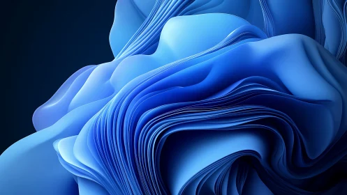 Layered blue folds curl into a calm, sculptural wave form