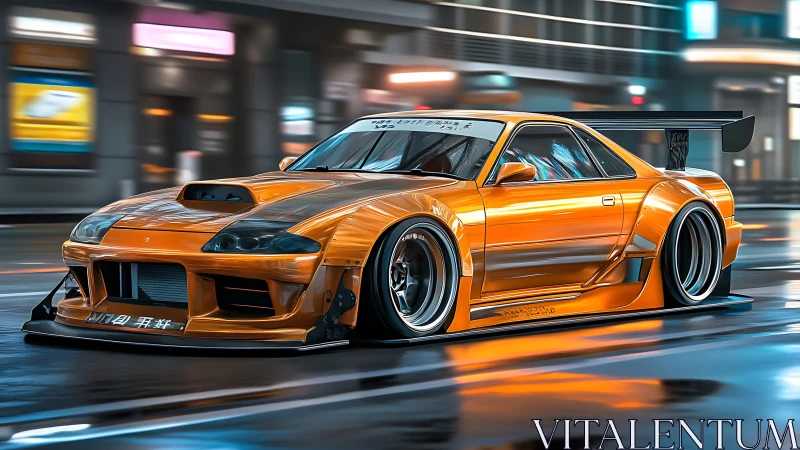 Widebody orange drift car renders hyperreal street dynamics