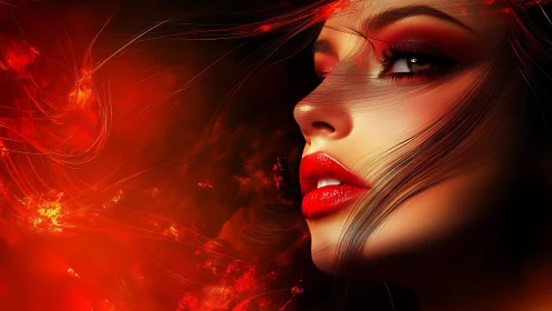 Woman&rsquo;s profile rendered in fiery red digital abstraction