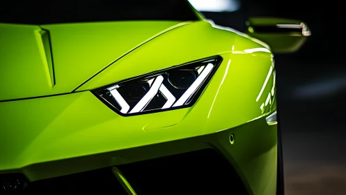 Lime green supercar front fascia with LED headlight detail.