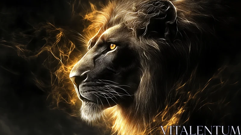 Lion profile rendered with glowing golden energy lines