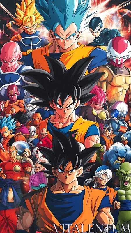 Anime ensemble poster with dynamic layered hero composition.