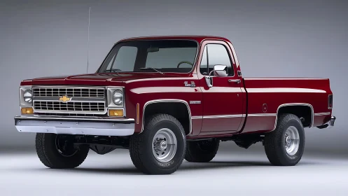 Classic red Chevrolet pickup truck studio side-front view.