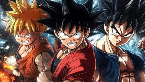 Fiery anime heroes stand united in a bold cosmic showdown.