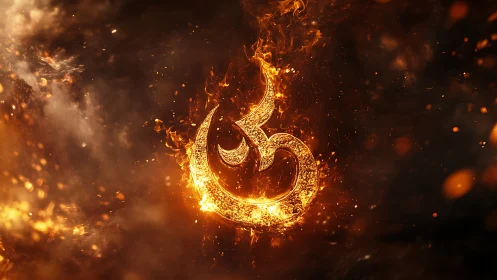Incandescent Om Symbol with Dynamic Fire Particles and Embossed Texture