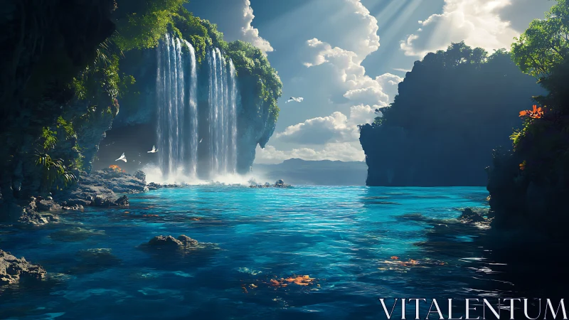 Majestic Waterfall in Hidden Lagoon Cave.