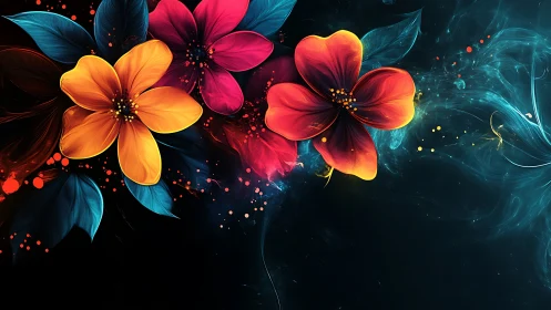 Digital flowers composition against dark background.