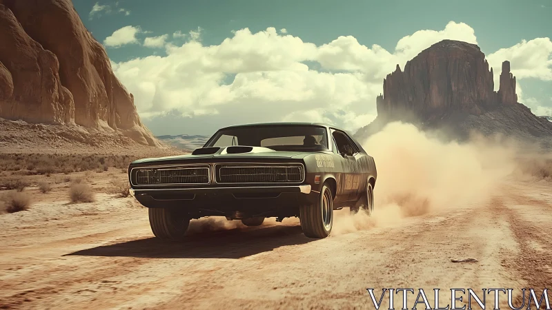 Dust-dancing muscle car cuts a roaring line through desert silence