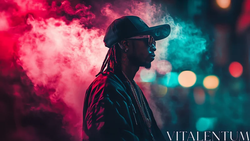 Neon backlit urban portrait in cinematic cyberpunk colorway.