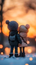 Two Friends Watching Winter Sunset Together.